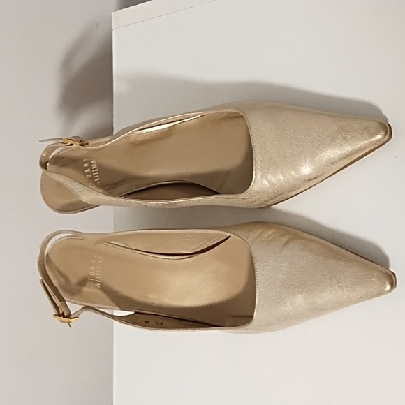 Stuart Weitzman Gold Slingback Wedge Heel - Picture 2 of 9